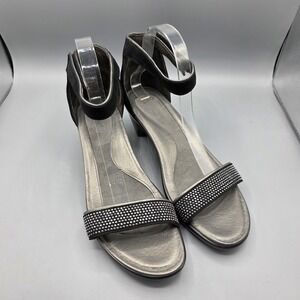 Naot Sandals Heels Womens 10 Black Gray Rhinestone Strappy Kitten Heel Comfort